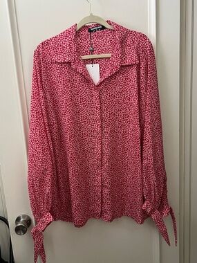 Fashion Union Pink Floral Button-Down Tie-Cuff Shirt